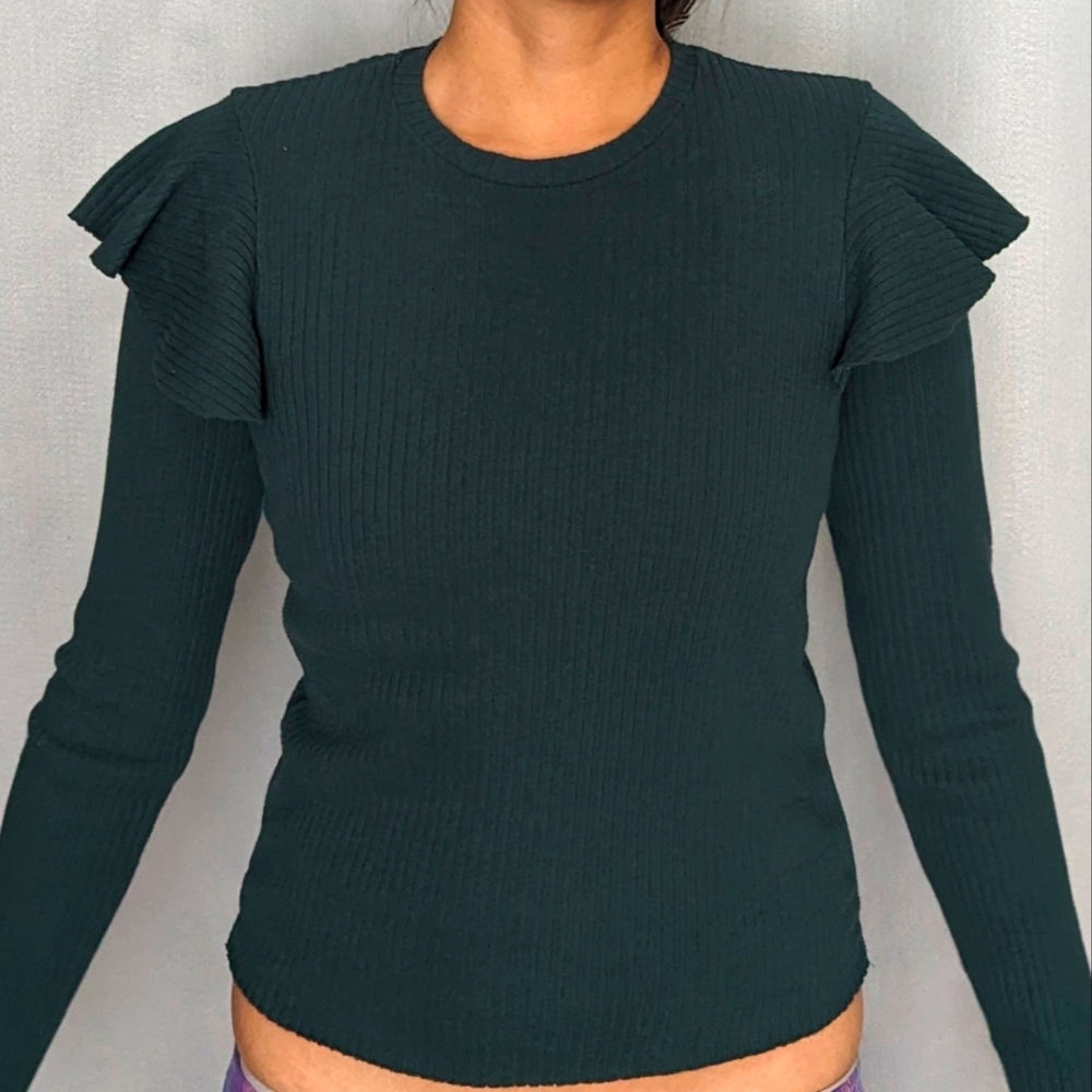 ZARA ribbed sweater with flutter sleeves